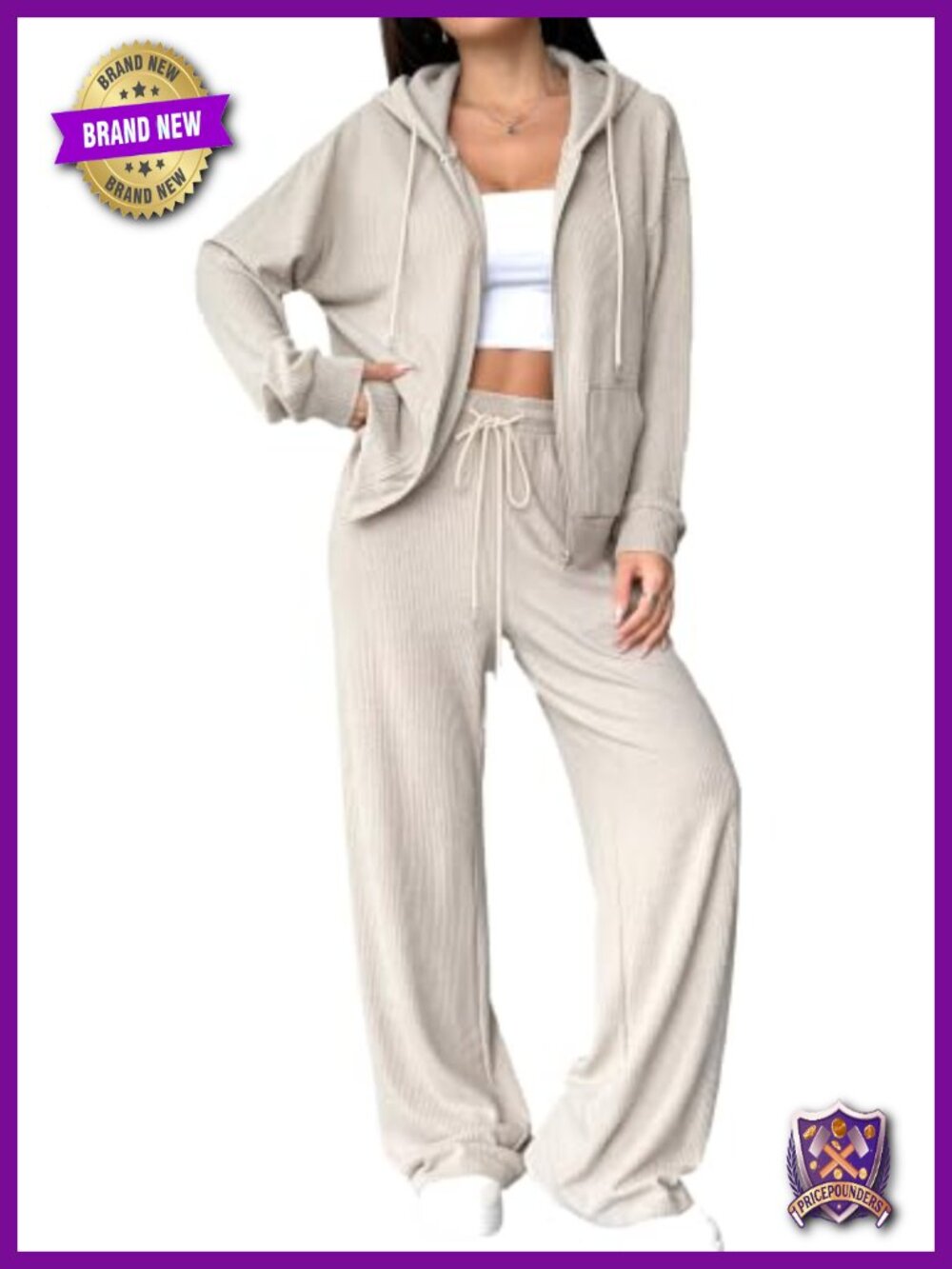 Women 2 Piece Sweatsuit Zip Hoodie & Wide Leg Pants Lounge Set